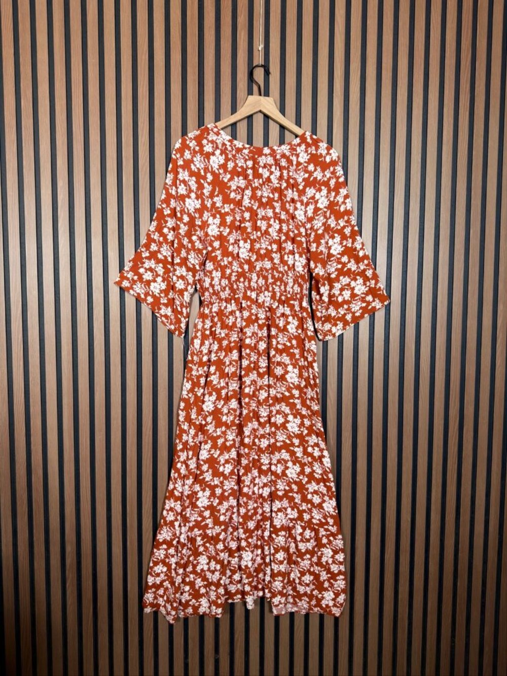 Indigo Rose Dress Petite Large Women’s Brick Brown Floral Midi Kimono View 2